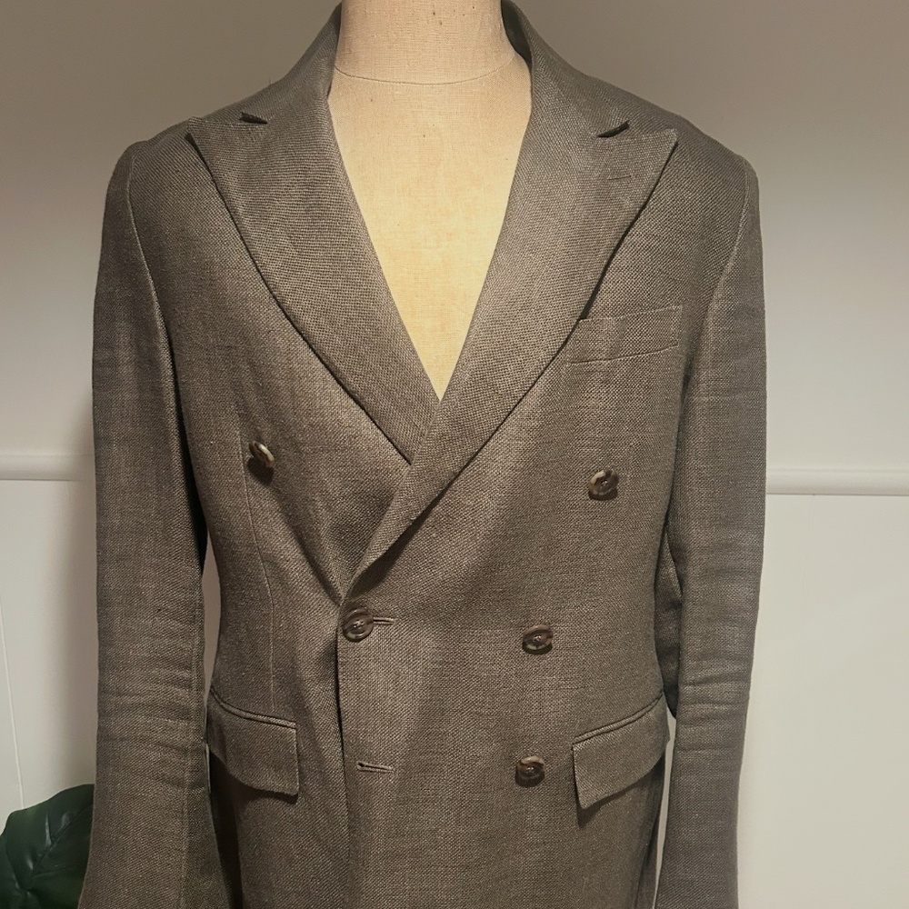 POLO RALPH LAUREN 42R LINEN DOUBLE BREASTED PEAK LAPEL SPORT COAT
